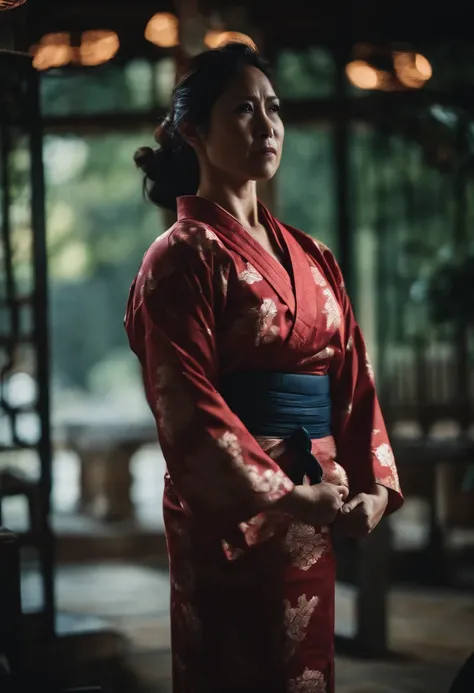 ((Massive Muscular body type woman,)) ((massive biceps)), in a yukata, ((massive body on steroids))