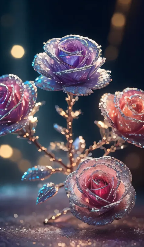 Crystal shoes and crystal roses， fanciful, galaxias, cleanness, glittery, glittery, Splendor, Colorful, Amazing photography, dramatic  lighting, photo-realism, ultra - detailed, 4K, depth of fields, A high resolution