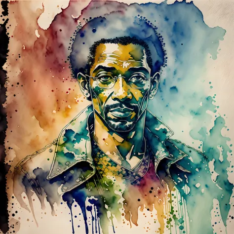 Jorge ben jor, mixed media, watercolor, ink splash, realistic --auto --s2