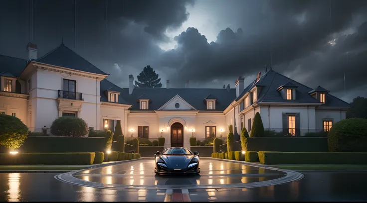 mclaren, mansion, night, rich people, rich place, rainy, 8k hd, ultra realistic --auto --s2