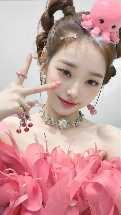 Theres a woman in a pink dress and a pink octopus on her head, dilraba dilmurat, Lalisa Manobal, Lalisa Manoban do Blackpink, Cai Xukun, Ruan Jia Lindo!, Sha Xi, wan adorable korean face, Parque Ji-min, Xintong Chen, Jinyoung Canela, 8k)), Yanjun Chengt