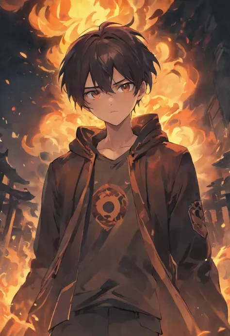 A brooding and mysterious young man with a tragic past. He possesses incredible control over the element of fire but keeps it hidden from the world. anime poses relaxing