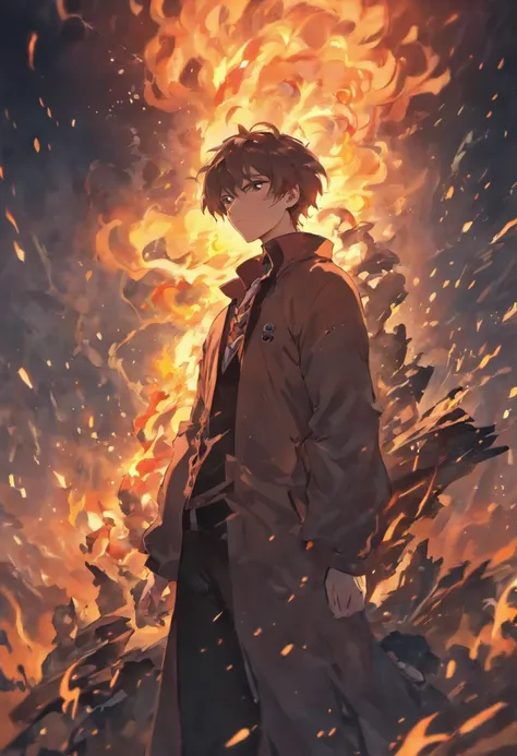 A brooding and mysterious man with a tragic past. He possesses incredible control over the element of fire but keeps it hidden from the world. anime poses relaxing