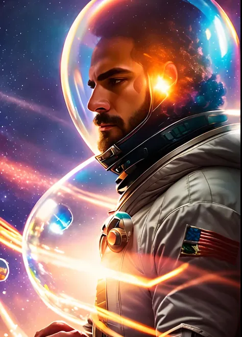 foto de edgarpetistadosul, homem em ((Retro Space Suit with Bubble Helmet)), pintura fotorrealista,  retrato, incrivelmente atraente(papel de parede 8k extremamente detalhado), Rosto altamente detalhado, intrincado, 8k, altamente detalhado, Volumetric ligh...