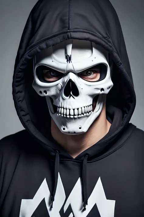 angry white man wearing a skull mask and a black hoodie preparing for WW3