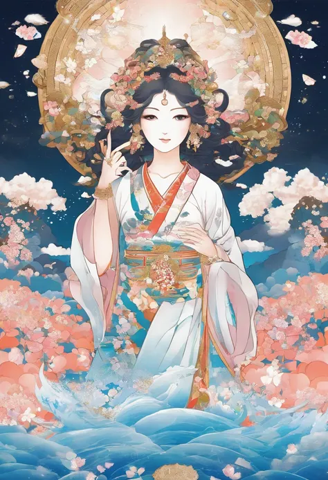 godess_YemanjaFull_body_ocean_diamonds_clouds_white flowers