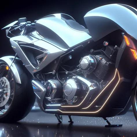 Close up of shiny motorcycle on reflective surface, Cycle 3D Rendering, cycles4d render, Cycle Rendering 4K, Futuristic chrome car, daniel maidman octane rendering, Futuristic motorcycle, Cycles render, super rendered in octane render, Octane Engine Render...