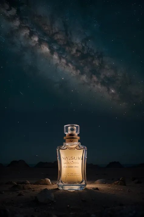 "VIDRO DE MAQUIAGEM, Middle-aged EAU DE PARFUM in the Milky Way, sem escrita, surrealismo, 4k, cinematiclight".