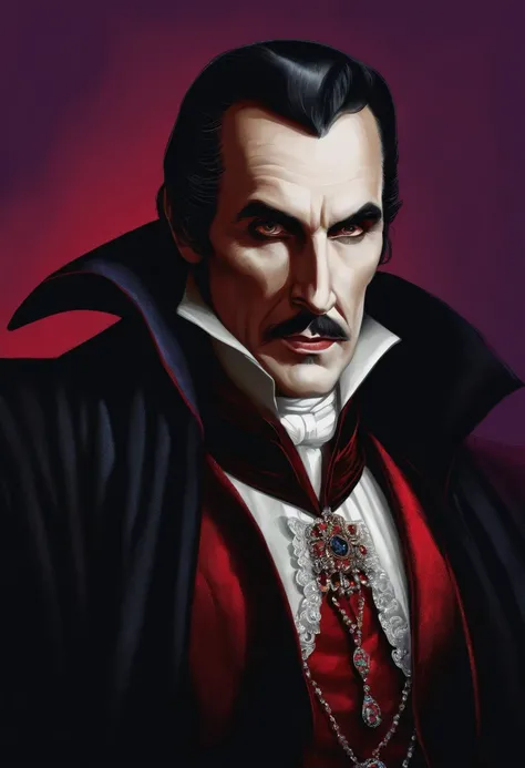 a colorful drawing of Count Dracula in dark style