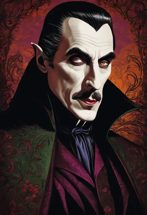 a colorful drawing of Count Dracula in dark style