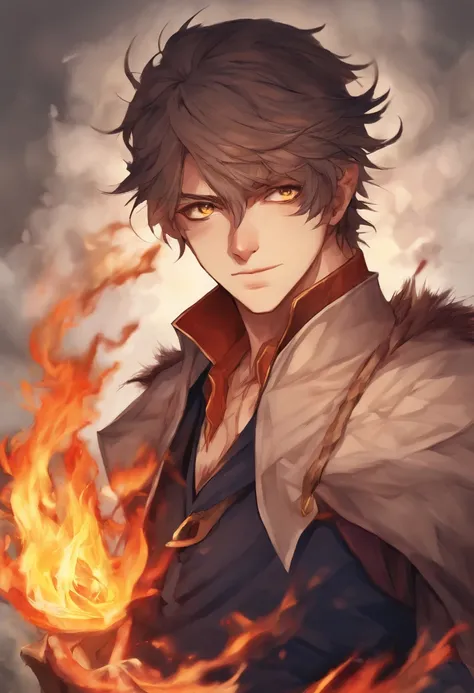 A brooding and mysterious man with a tragic past. He possesses incredible control over the element of fire but keeps it hidden from the world. anime poses relaxing