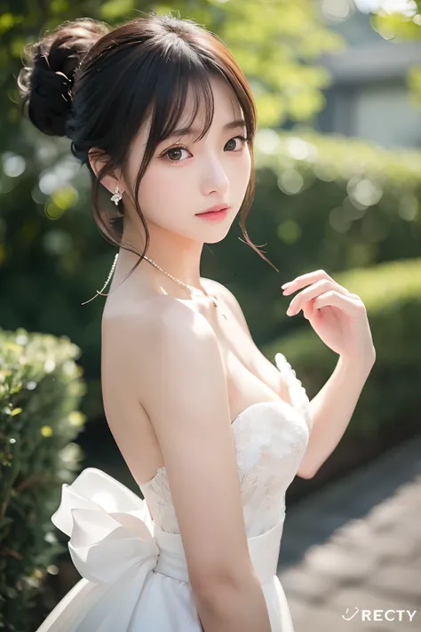 ((addielyn))、Random posture、(extremely delicate and beautiful work)、(​masterpiece)、One girl、Highly Detailed Elegant Wedding Dresses、tiarra、A highly detailed、Warped ponytail、A charming expression、Beautiful and clear eyes、Green pupil、delicate necklaces、Delic...