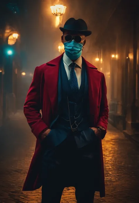 Crie um personagem pra canal de YouTube, of mystery , What appears to be a detective wearing a mask, roupa social