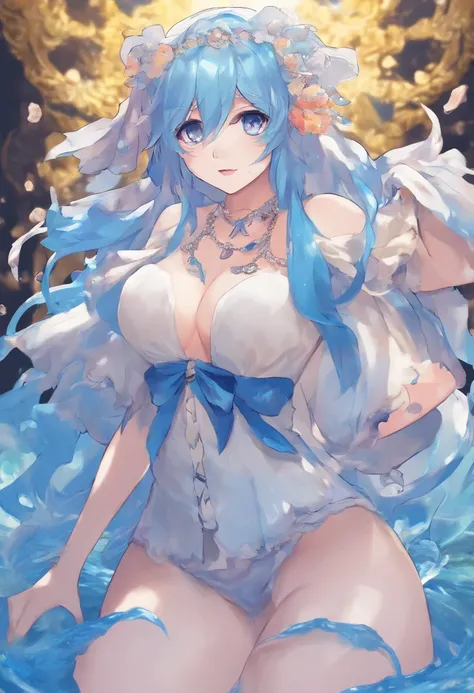 Girl made out of blue slime, slimes, blue slime, lustful, no clothes, nsfw, ahegao face, rpg slime, hentai