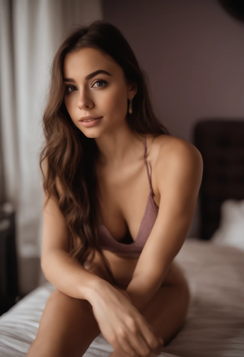 arafed woman with matching tank top and panties, sexy girl with brown eyes, portrait sophie mudd, brown hair and large eyes, selfie of a young woman, bedroom eyes, violet myers, without makeup, natural makeup, looking directly at the camera, face with artg...