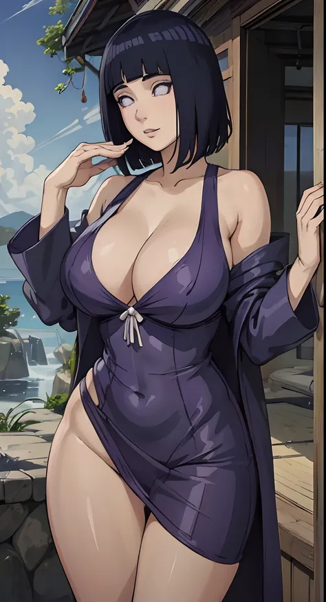 (best quality:1.3), hinata hyuga, peituda, clivagem, sedutor, sexy, body curvy, blue skies