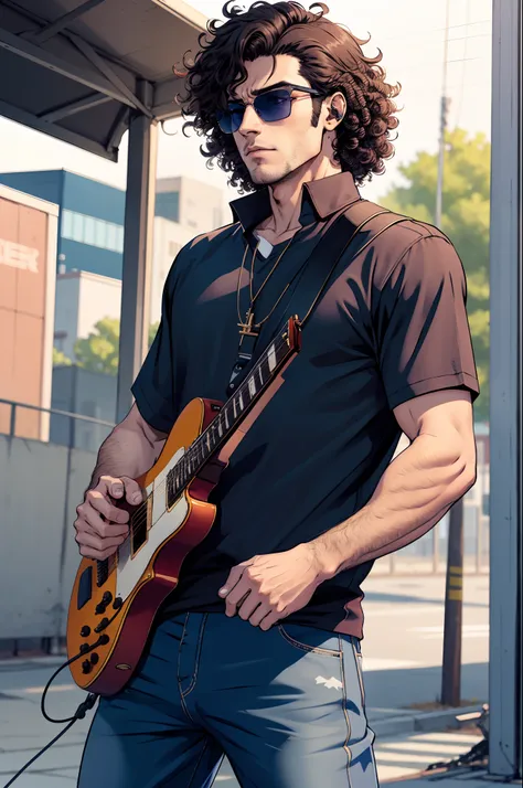 Anime Male Musician Curly Hair Short Sunglasses