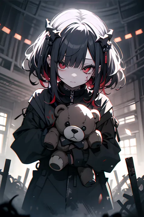 teddy bears、teddy bears、dead body、blood everywhere、blood splashing、dark hue、red hue、shinigami