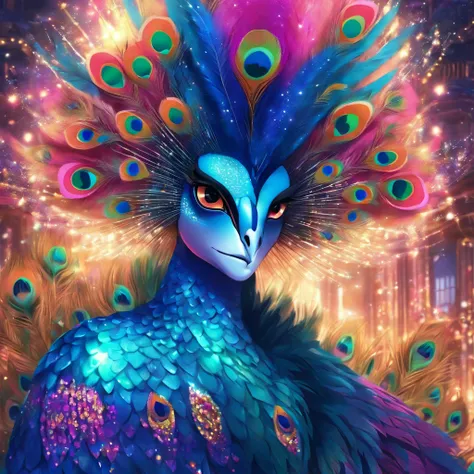 celestial male drag queen,peacock style massive dress,vivid colors,beautiful detailed eyes,beautiful detailed lips,exotic makeup,glittering feathers,sparkling accessories,colorful headpiece,high heels,stunning presence,dramatic lighting,studio photography,...