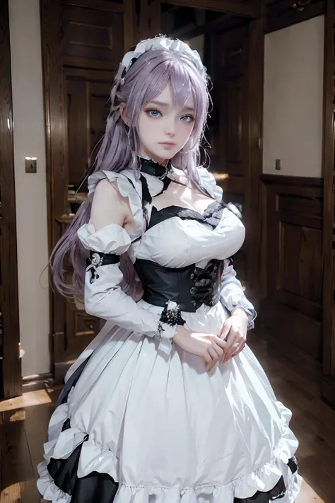 the woman, (european citizenship: 1.2) in a black and white outfit posing for a photo, maiden! dress, anime girl cosplay, anime ...