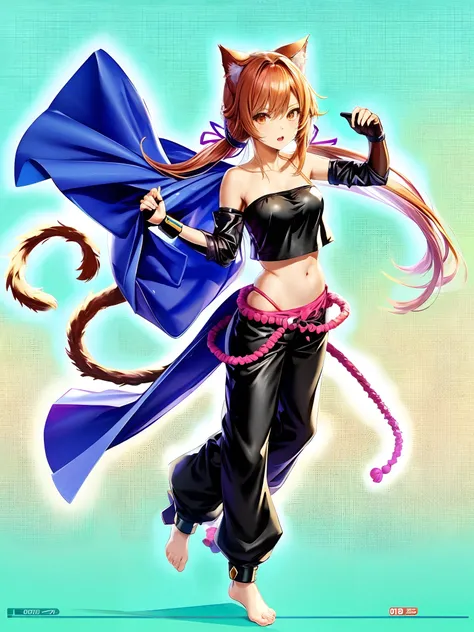 Menina anime com orelhas de gato e cauda em uma roupa preta, Okita Sougo, estilo anime como destino/noite de estadia, gato anime, personagem de anime, inspirado em Tsubasa Nakai, Natalie de Epic Battle Fantasy, gato anime bonito, personagem de anime femini...