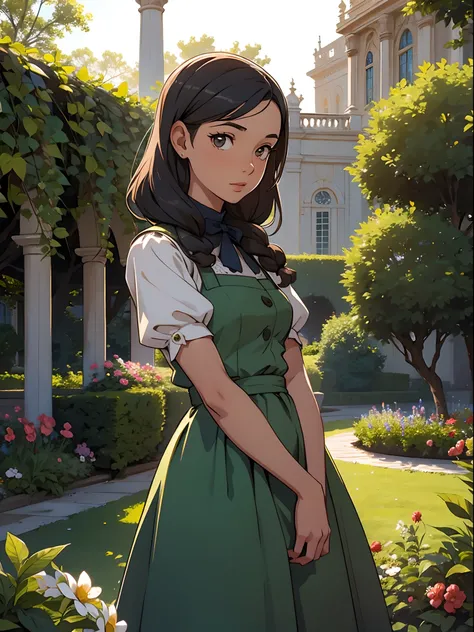 a girl from 1940, garden, palace