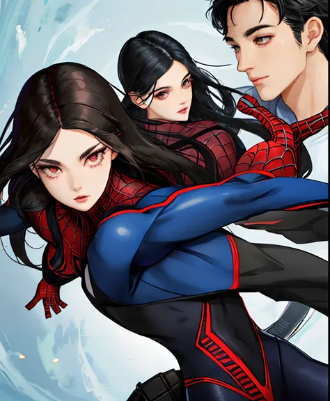 Girl 
Spiderman
Long jet black hair
Black almond eyes
Tired
Korean and puerto rican
Under eye circles
Marvel