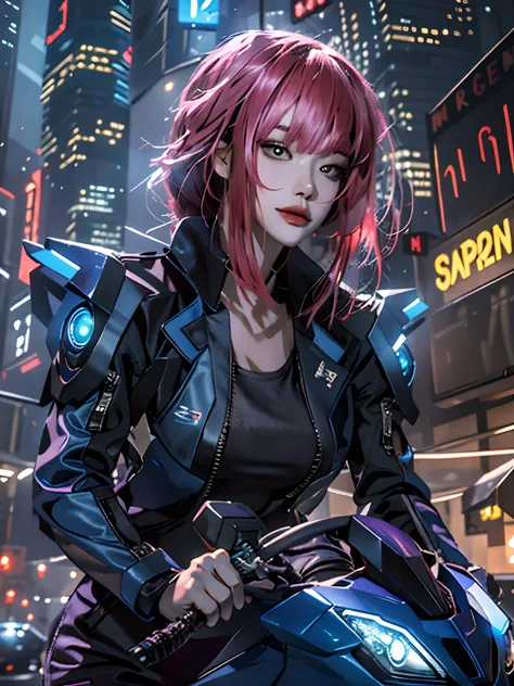 Highest image quality, outstanding details, ultra-high resolution, (realism: 1.4), the best illustration, favor details, highly condensed 1girl, with a delicate and beautiful face, dressed in a black and blue mecha, wearing a mecha helmet, holding a direct...