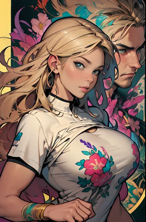 ::brandon peterson e will conrad style ::2.0 comix illustration style,tatoon style , comic book style , ,beautiful woman with long  hair ultra detailed, (beautiful and clear background:1.2),, fantastic paintings ,graffit style,  flowers, olhos altamente de...