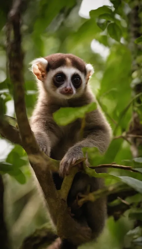 slow loris，very cute,  in the nature, masterpiece, best quality