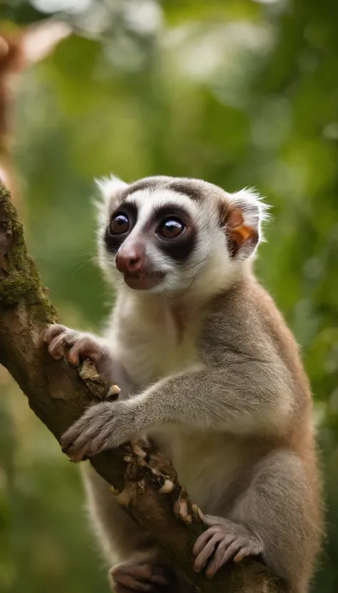 slow loris，very cute,  in the nature, masterpiece, best quality