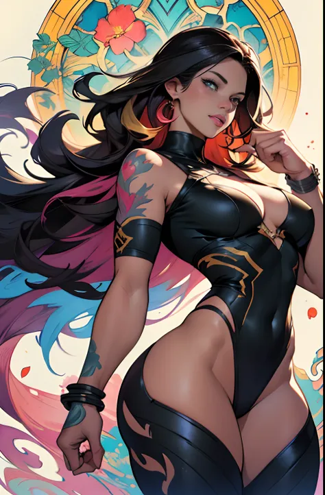 ::brandon peterson e joe madureirastyle ::2.0 comix illustration style,tatoon style , comic book style , ,beautiful woman with long  hair ultra detailed, (beautiful and clear background:1.2),, fantastic paintings ,graffit style,  flowers, olhos altamente d...