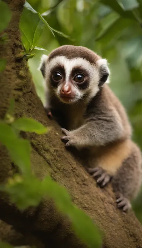 slow loris，very cute, in the nature, masterpiece, best quality