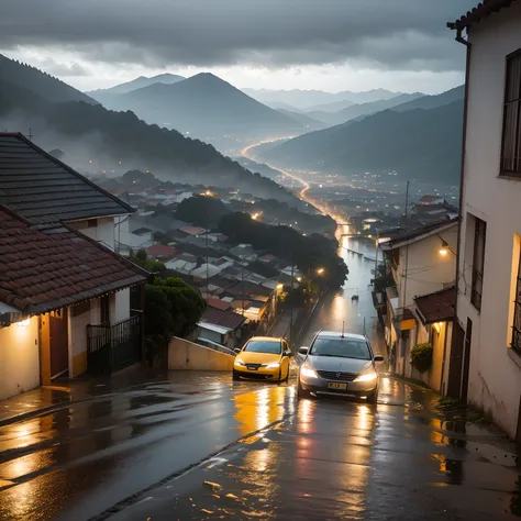 Montanha com chuva uma casa em cima --auto