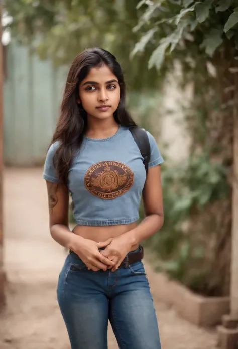 Indian girl in abs in school uniform wear jeans have a tattoo on abs 15 years old beautiful