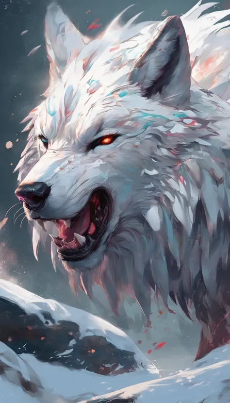 Splash art, a wolf head, ((white background)), piercing eyes, epic Instagram, artstation, splash style of colorful paint, contour, hyperdetailed intricately detailed , unreal engine, fantastical, intricate detail, splash screen, complementary colors, fanta...