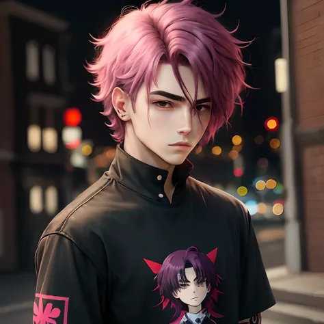 hombre anime con cabello morado y rosado , y emo,edgy, dark