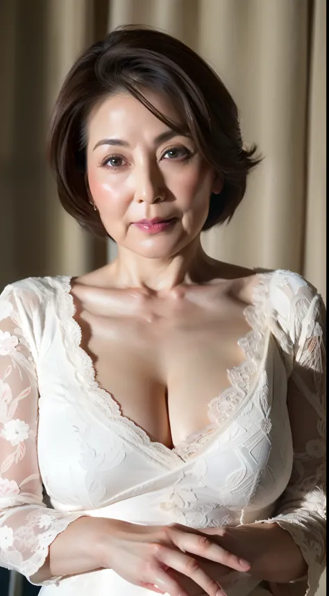 gravure, from the chest up, masutepiece, Best Quality, Ultra-detailed, Photorealistic, super detailed skin, Perfect Anatomy, (1 japanese mature woman), (Solo), 80years old, Large breasts, Mature Woman Politician, glamor, A sexy, Chromo-white skin, Looking ...