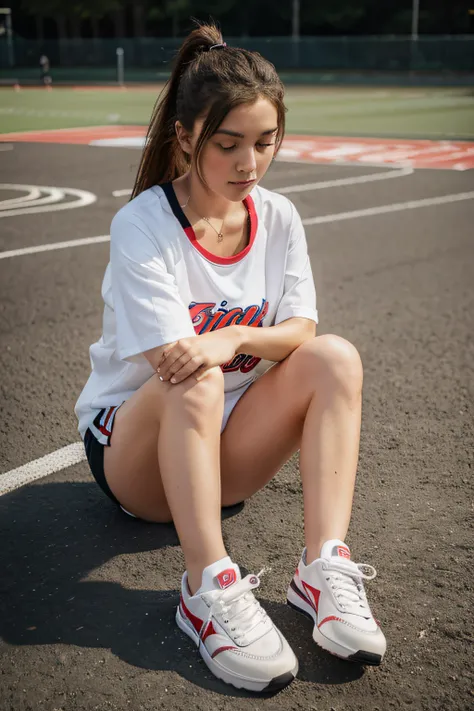 one-girl，Wear sports shorts，Wear sneakers on your feet