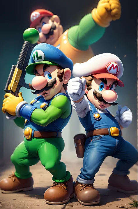 Mario and Luigi with guns