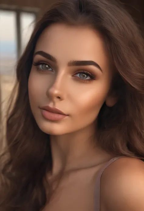 arafed woman fully , sexy girl with brown eyes, ultra realistic, meticulously detailed, portrait sophie mudd, brown hair and large eyes, selfie of a young woman, dubai eyes, violet myers, without makeup, natural makeup, looking directly at the camera, face...