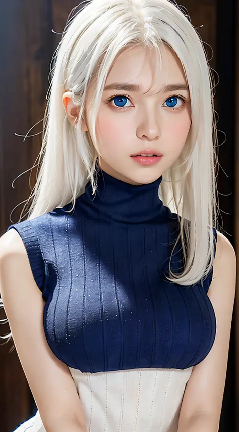 masutepiece, Best Quality, (Realistic, Super Real, Super Reality:1.5), (Photography), 1girl in, (Neat and innocent personality, Gentle atmosphere:1.2), ((white color hair, (Straight very long moist hair):1.5)), (Smile:0.8), (eyes gentle), (((Looking at Vie...