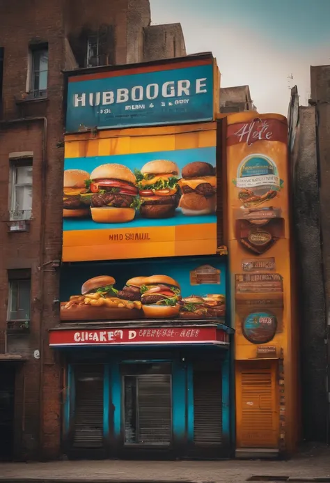 grafite e arte urbana com hamburguer e refrigerante