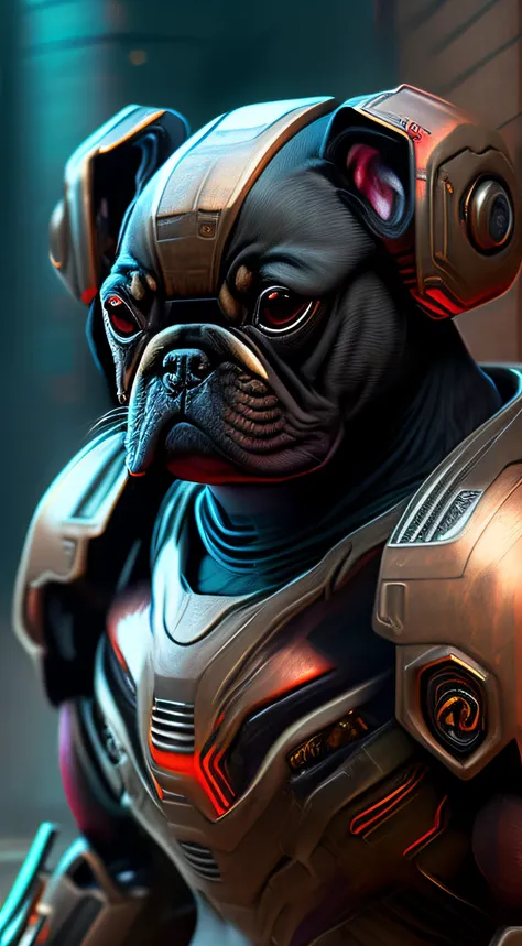 Doom Slayer Dogoid Robot「pug」Close-up of realistically drawn sci-fi cyberpunk power armor