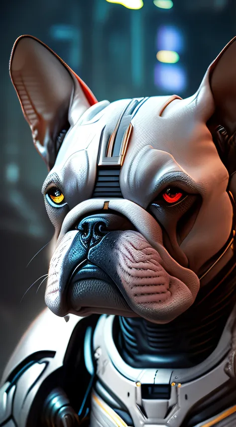 Close-up portrait of sci-fi cyberpunk power armor realistic depicting the dog-shaped robot "Bulldog" for the Doom Slayer