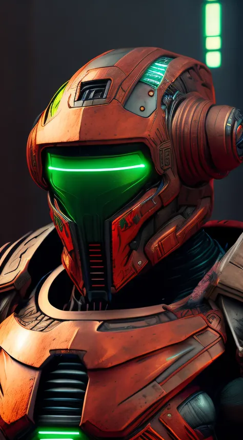 Doom Slayer Goid Robot「boxer」Close-up of realistically drawn sci-fi cyberpunk power armor