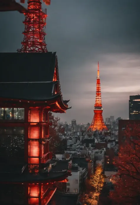 Tokyo Tower and the Red Dragon, Detailed sky, cinematic