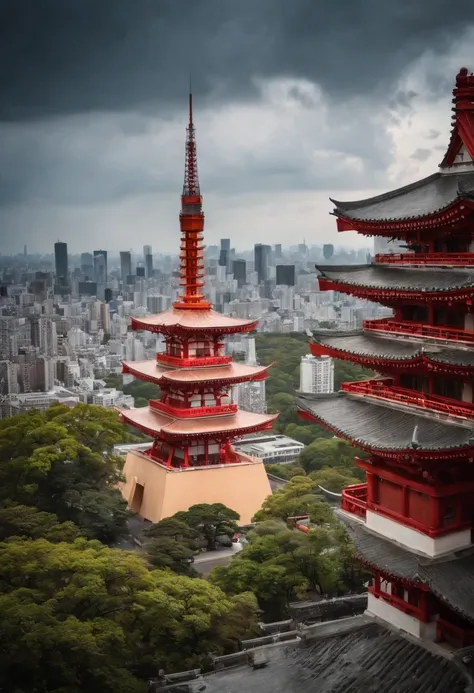 Red Dragon, Tokyo Tower、Dramatic skies, Cinematic light