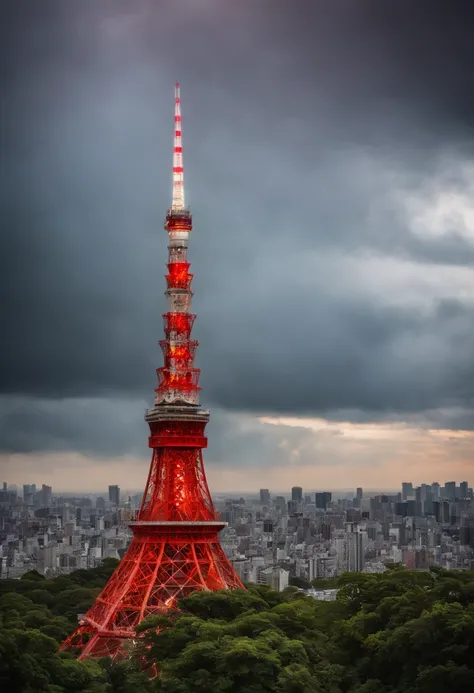 Red Dragon, Tokyo Tower、Dramatic skies, Cinematic light