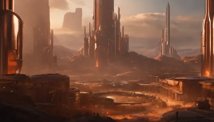 Futuristic sci-fi wasteland style city，Future wars are wasted，flame of war，karo，Wasteland，sci-fy, Many sci-fi buildings, 16:9